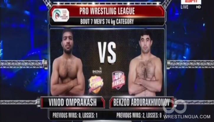 Вольная борьба: Бекзод Абдурахмонов - Vinod Omprakash 15.01.2018, Pro Wrestling League-2018 видео запись схватки